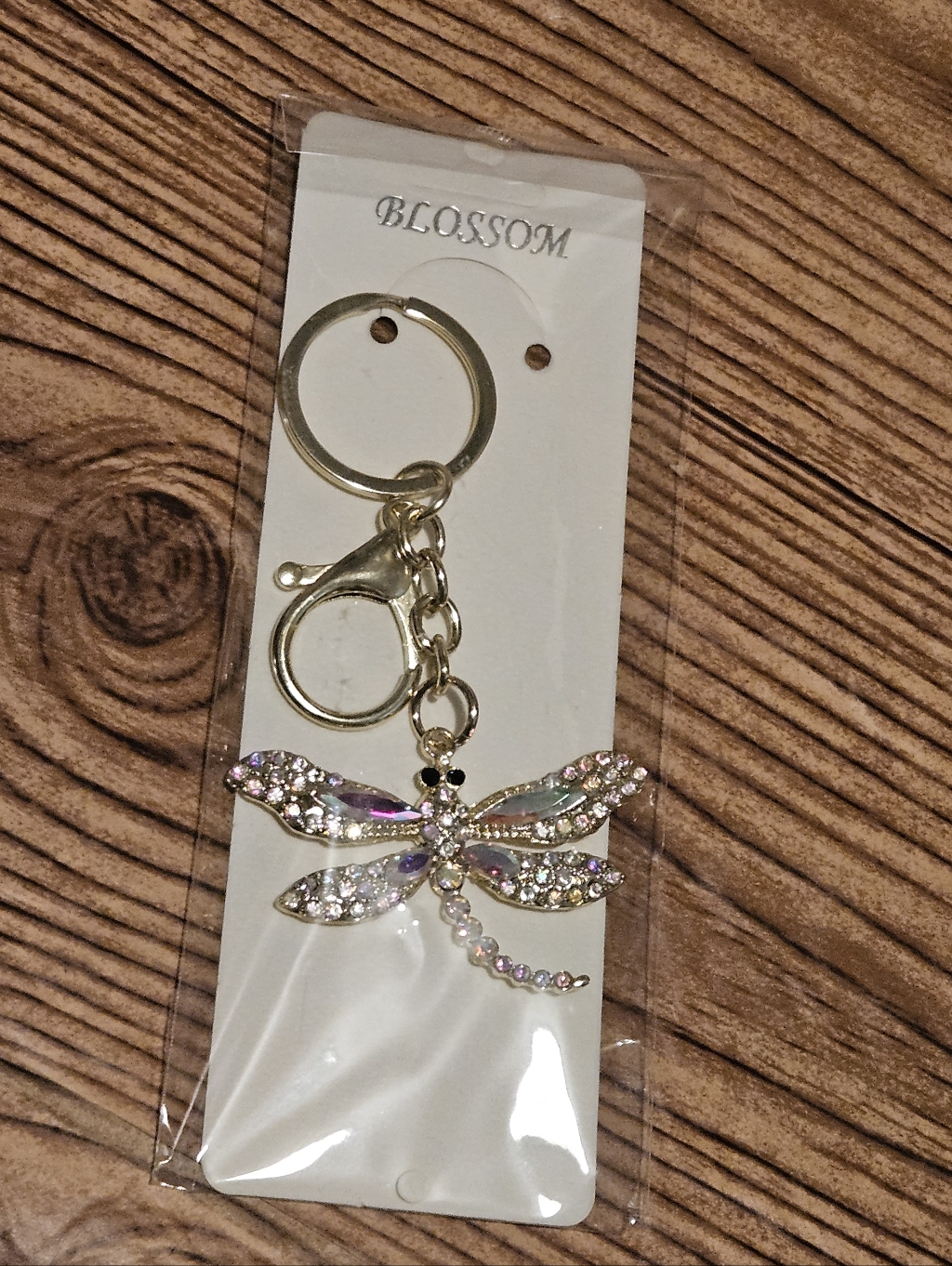 Gold Dragonfly Keychain With Rainbow Gems Gold Dragonfly Keychain With Rainbow Gems